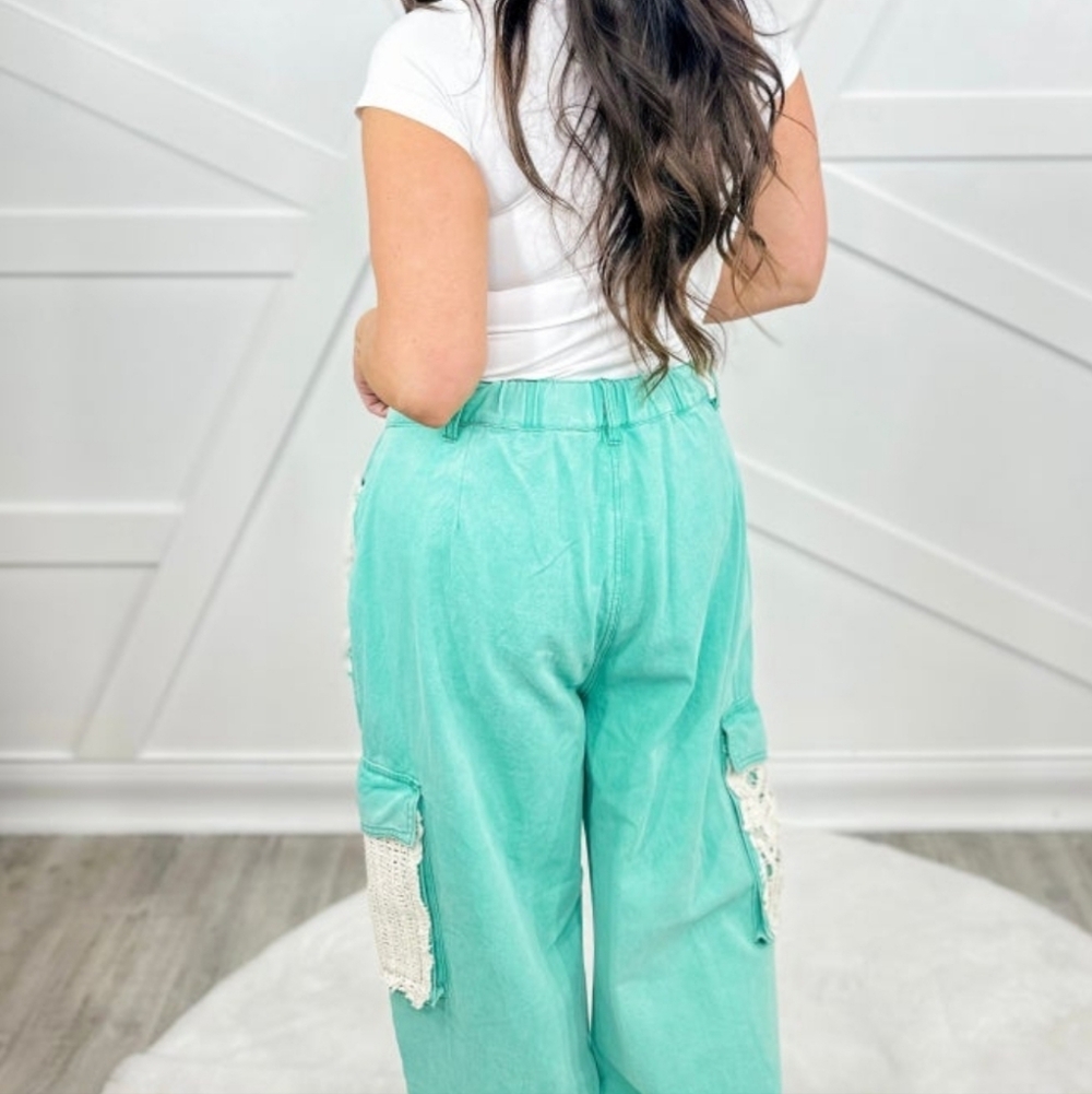 POL Mint Green Distressed Patchwork Jogger Pants - Picture 5 of 7